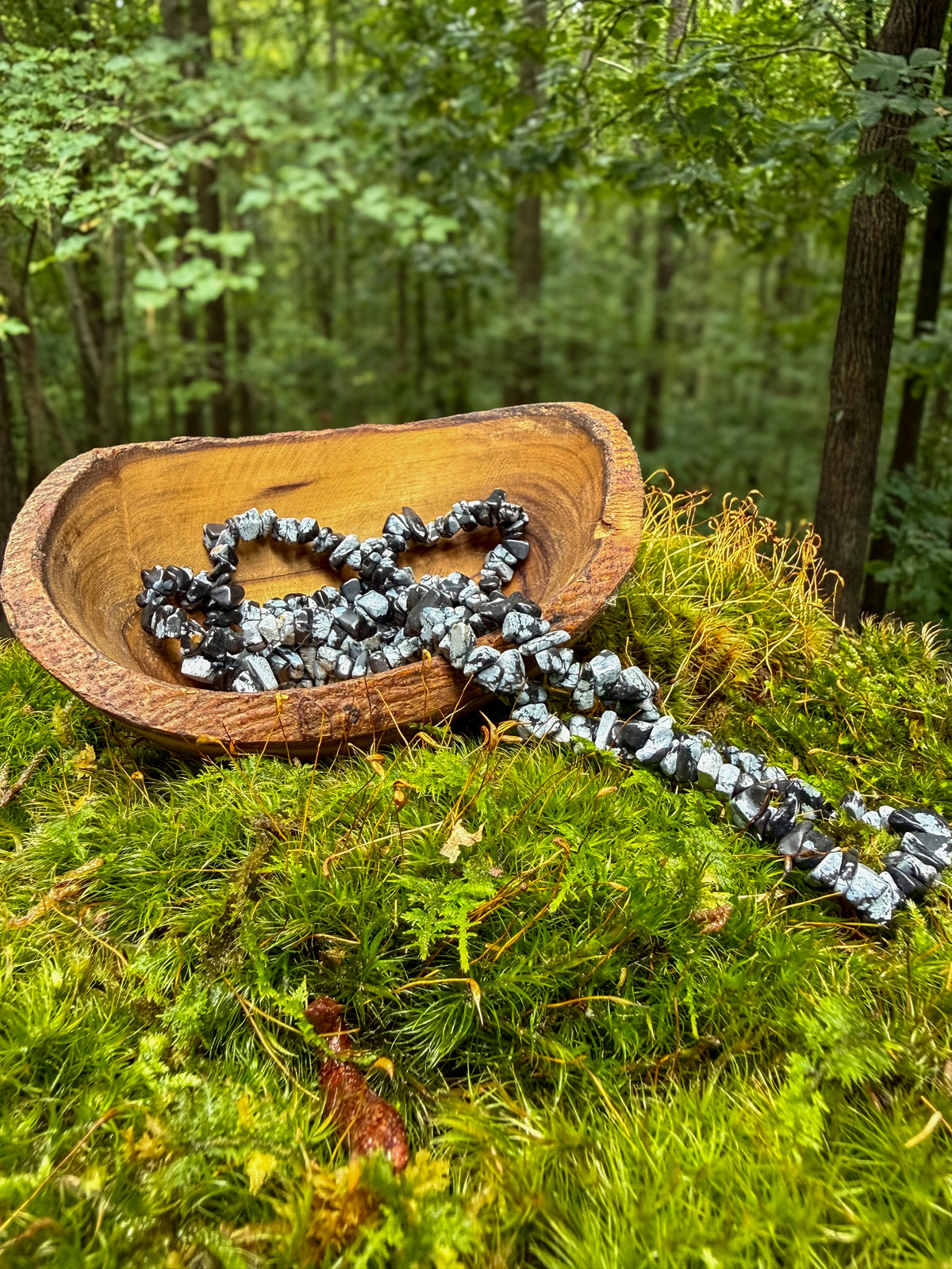Snowflake Obsidian Long Chip Necklace