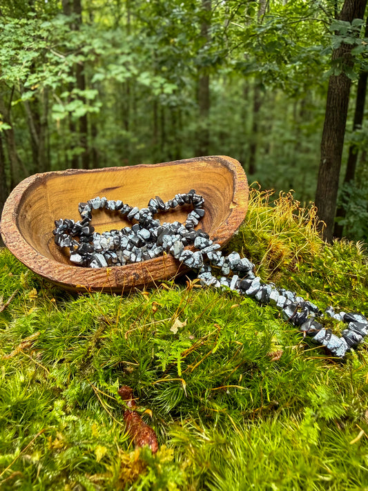 Snowflake Obsidian Long Chip Necklace