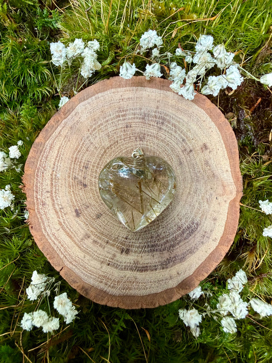 Red Epidote in Smoky Quartz Heart Pendant