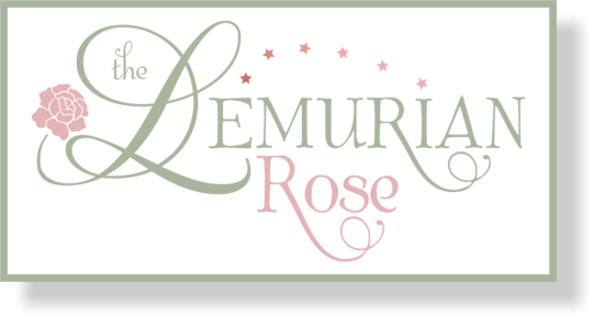 the lemurian rose logo -name with stars and a pink rose