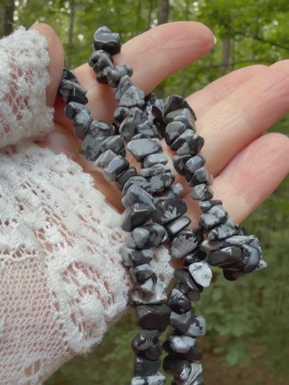 Snowflake Obsidian Long Chip Necklace