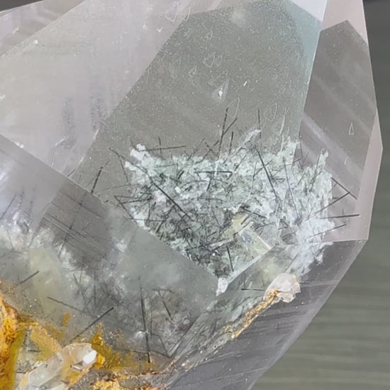 video of lightning struck and self healed multiple manifestation lemurian from Diamantina included with black tourmaline and white chlorite
